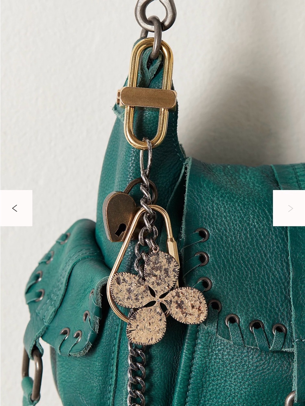 Free People Clover Bag Charm with Gold-Tone Heart Lock Pendant